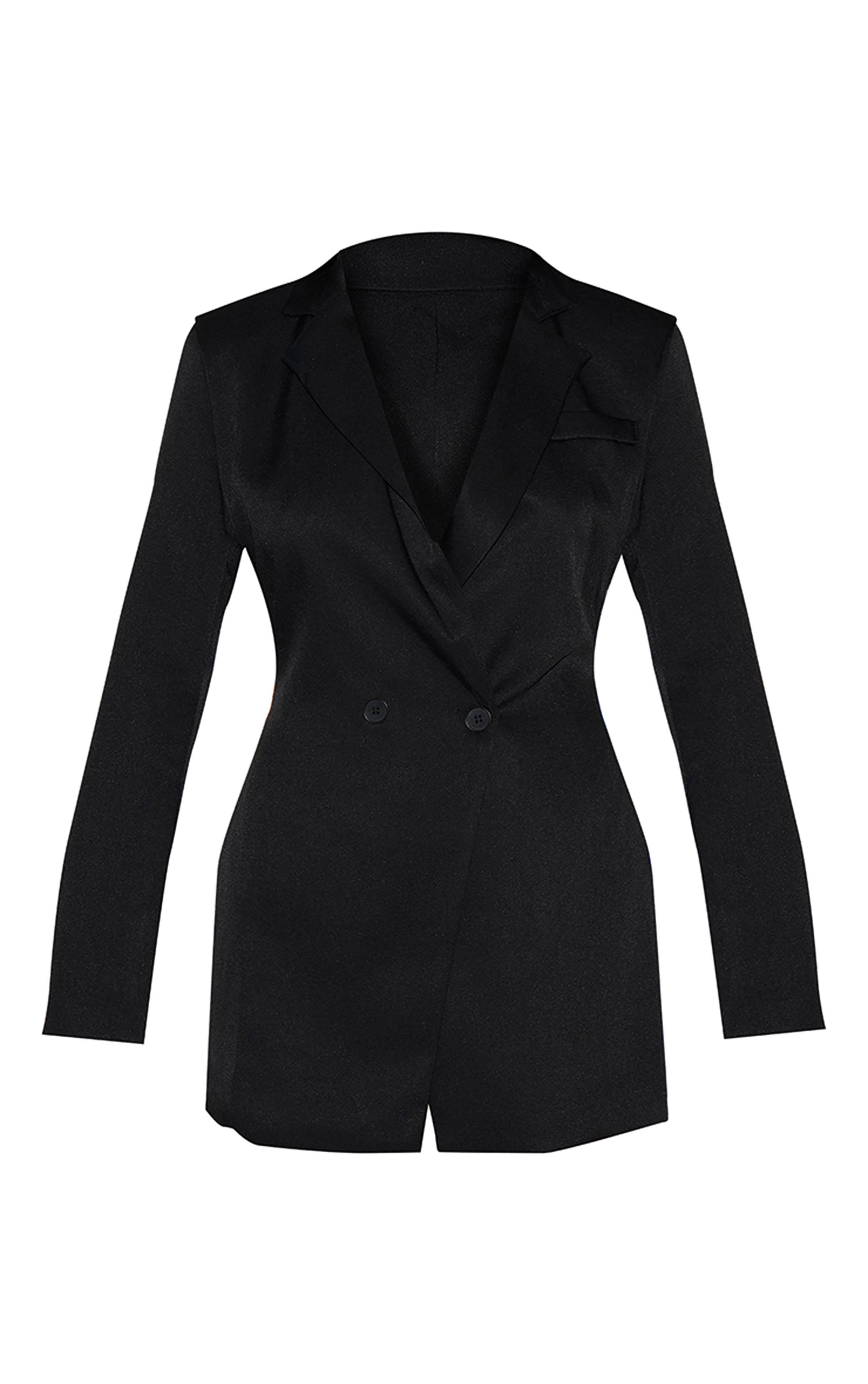 Noir Robe Blazer Cintrée À La Taille À Double Boutonnage En Tissu Tissé