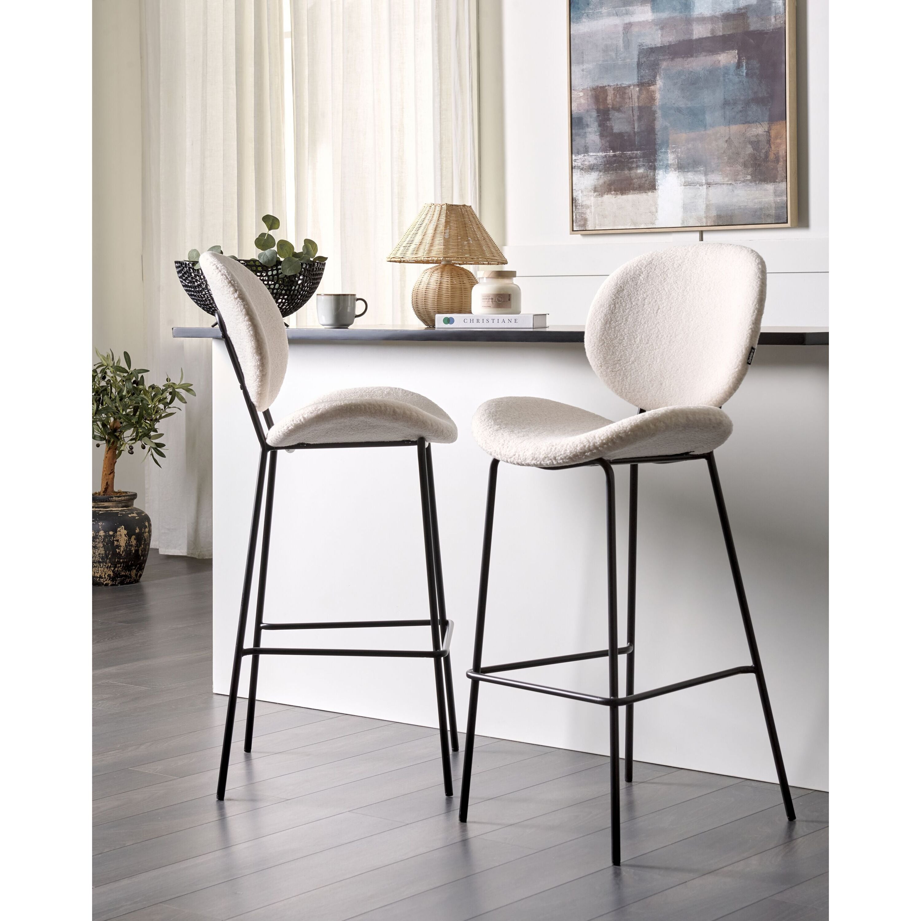 Beliani - LUANA - Barkruk set van 2 - Wit - Bouclé