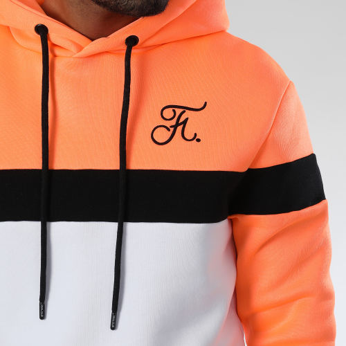 Sweat Capuche Tricolore Avec Broderie 1027 Blanc Orange Fluo