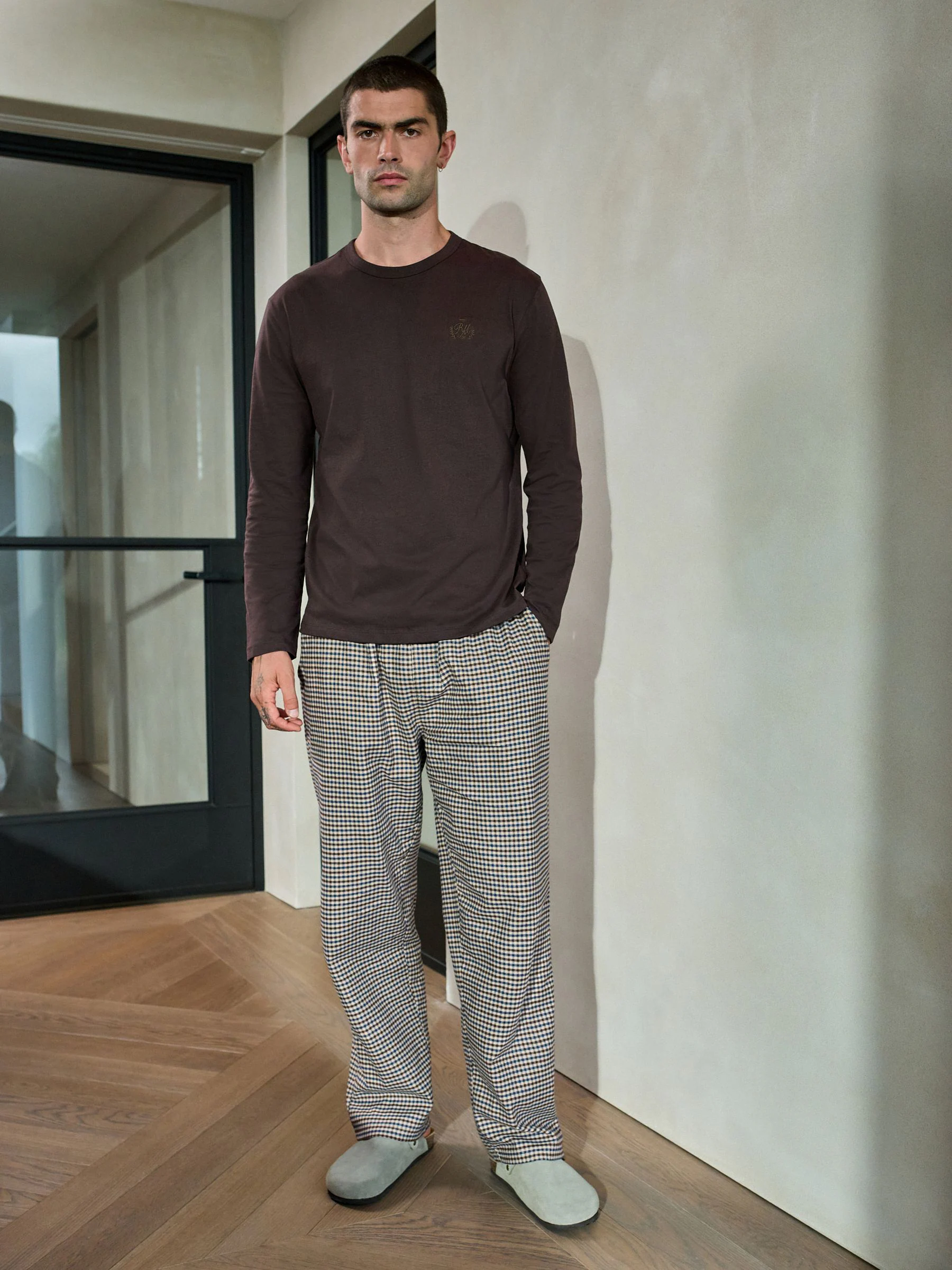 Grijs/bruin - Check Long Sleeve Woven Pyjamas Set