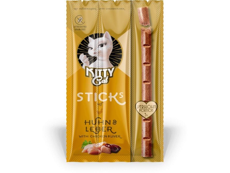 KITTY Cat Katzen-Snack Huhn, Leber 15 g Weiche, getreidefreie Katzensnacks mit Huhn und Leber