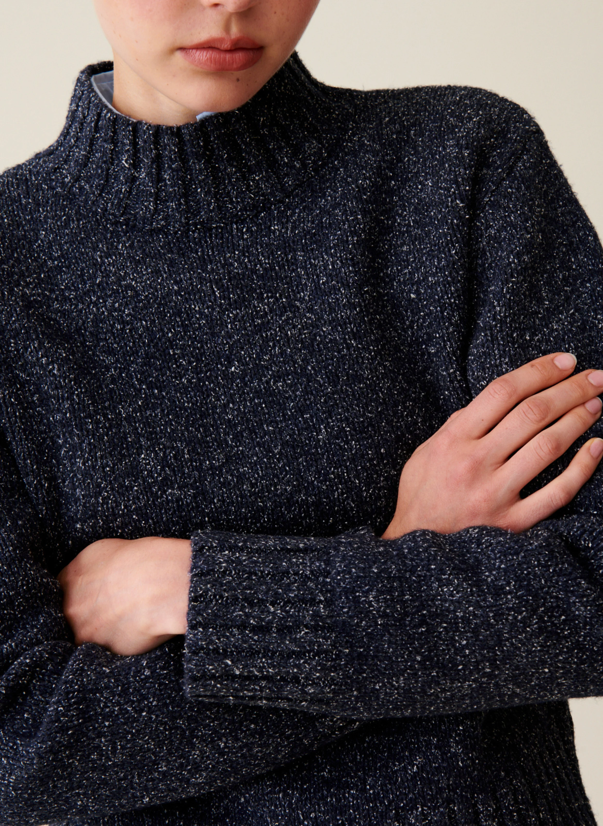 Pull col montant en laine et en soie mélangés | Bleu