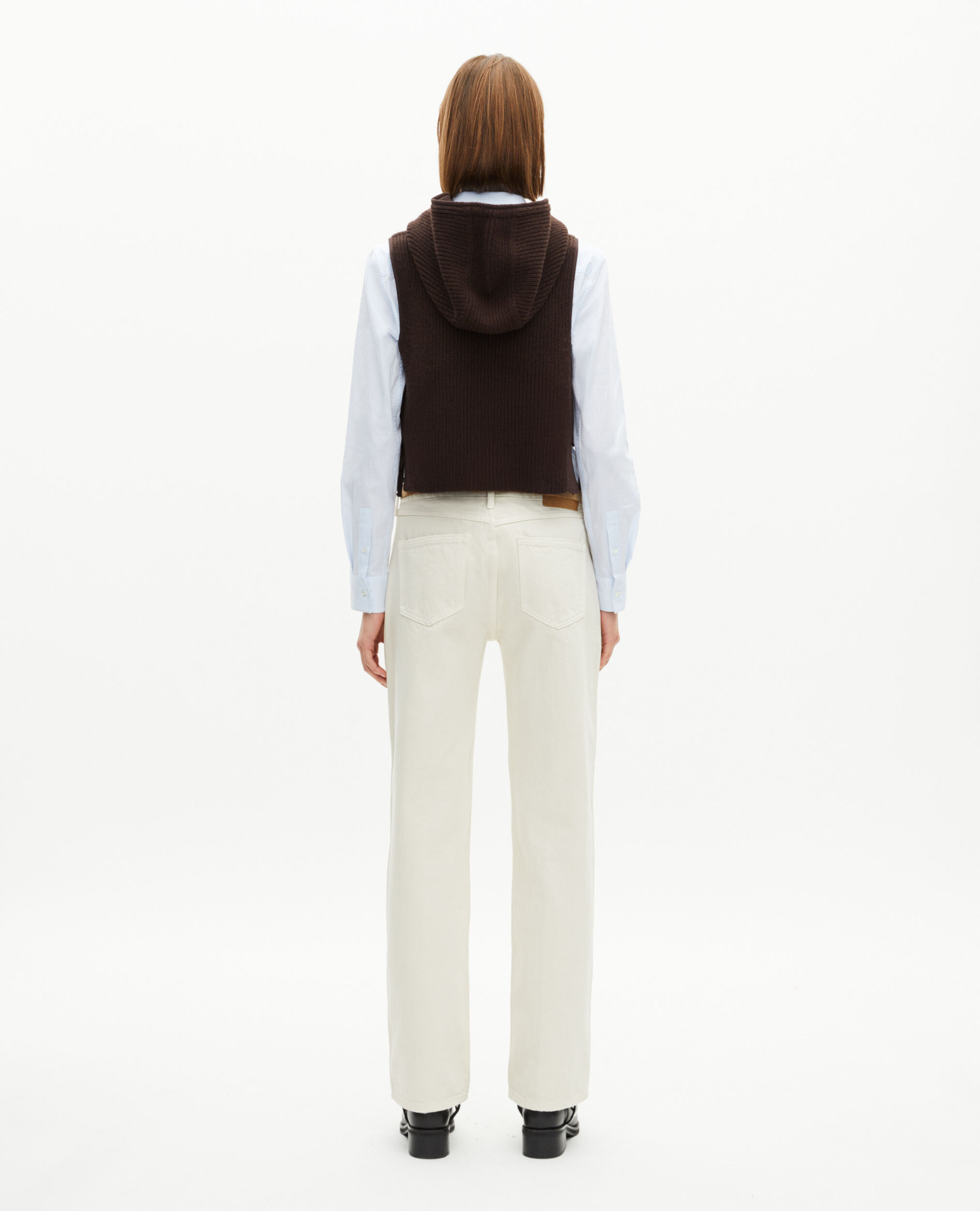 Pull sans manches en laine et coton marron