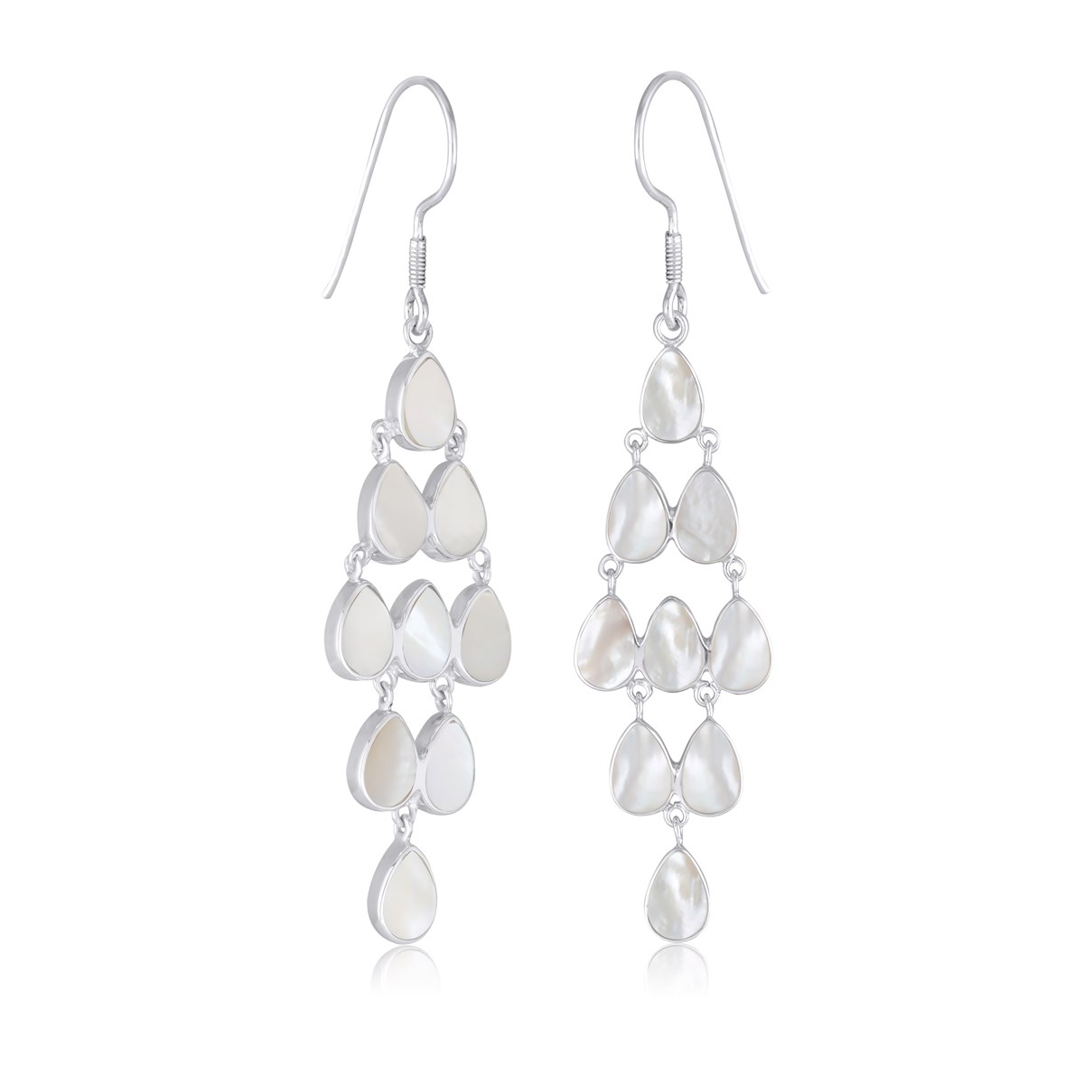 Boucles d'Oreilles Chandelier Nacre Blanche et Argent 925 | Boutique ADEN