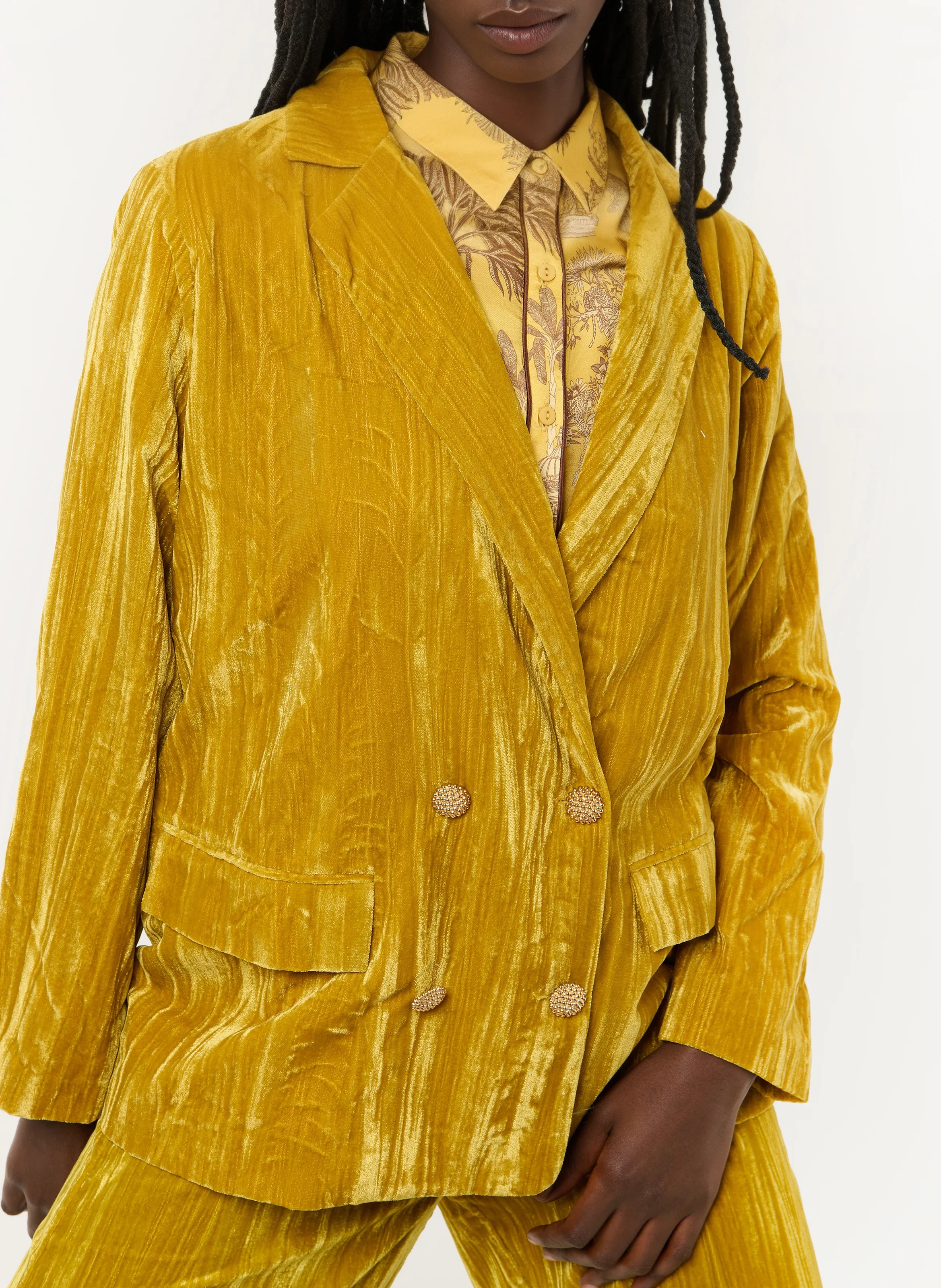 KIM - Veste de tailleur droite effet velours | Marron