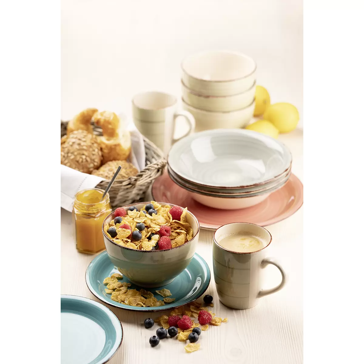 Geschirr-Set 16tlg. LUMACA blau,grün,rosa,türkis