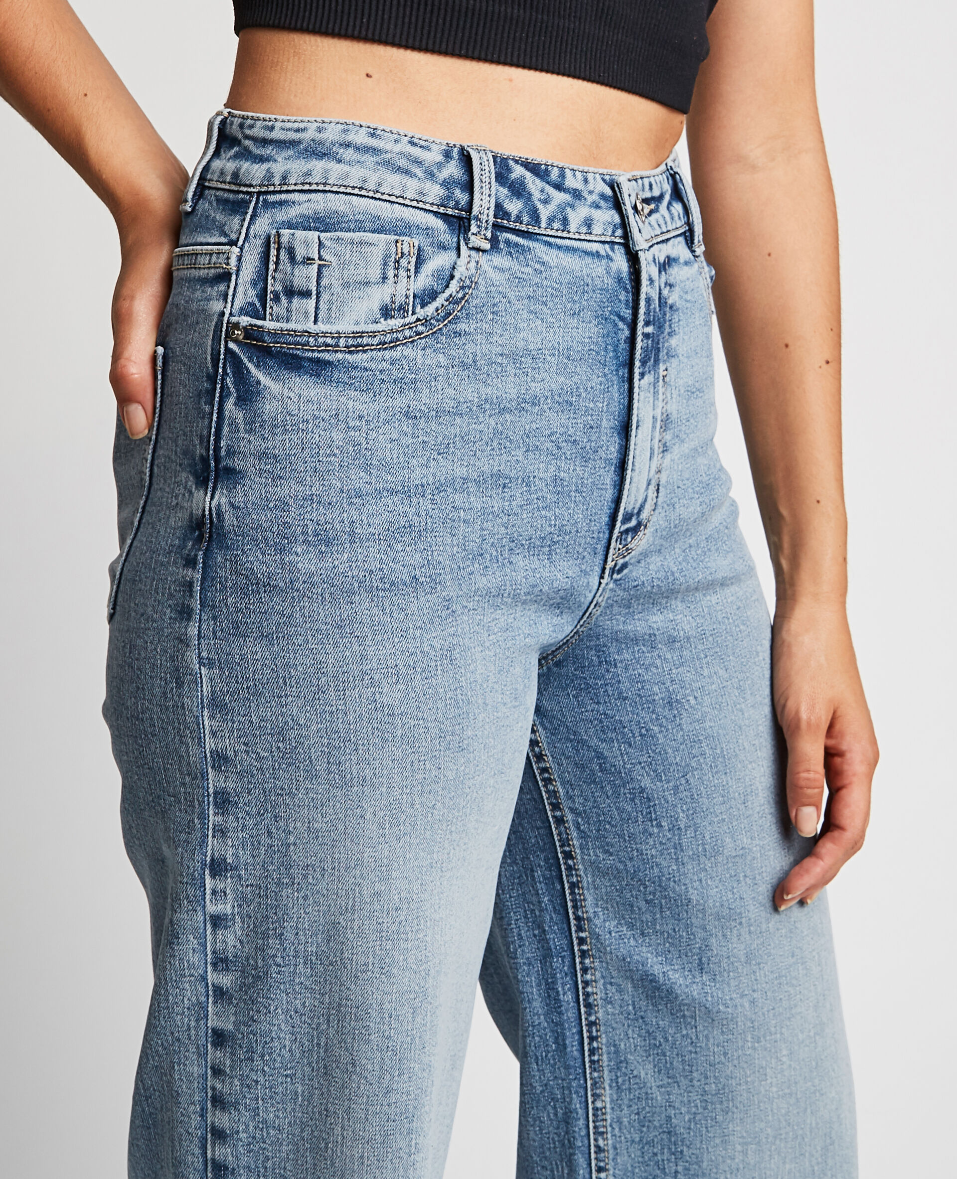 Jean wide leg bas coupés - Bleu