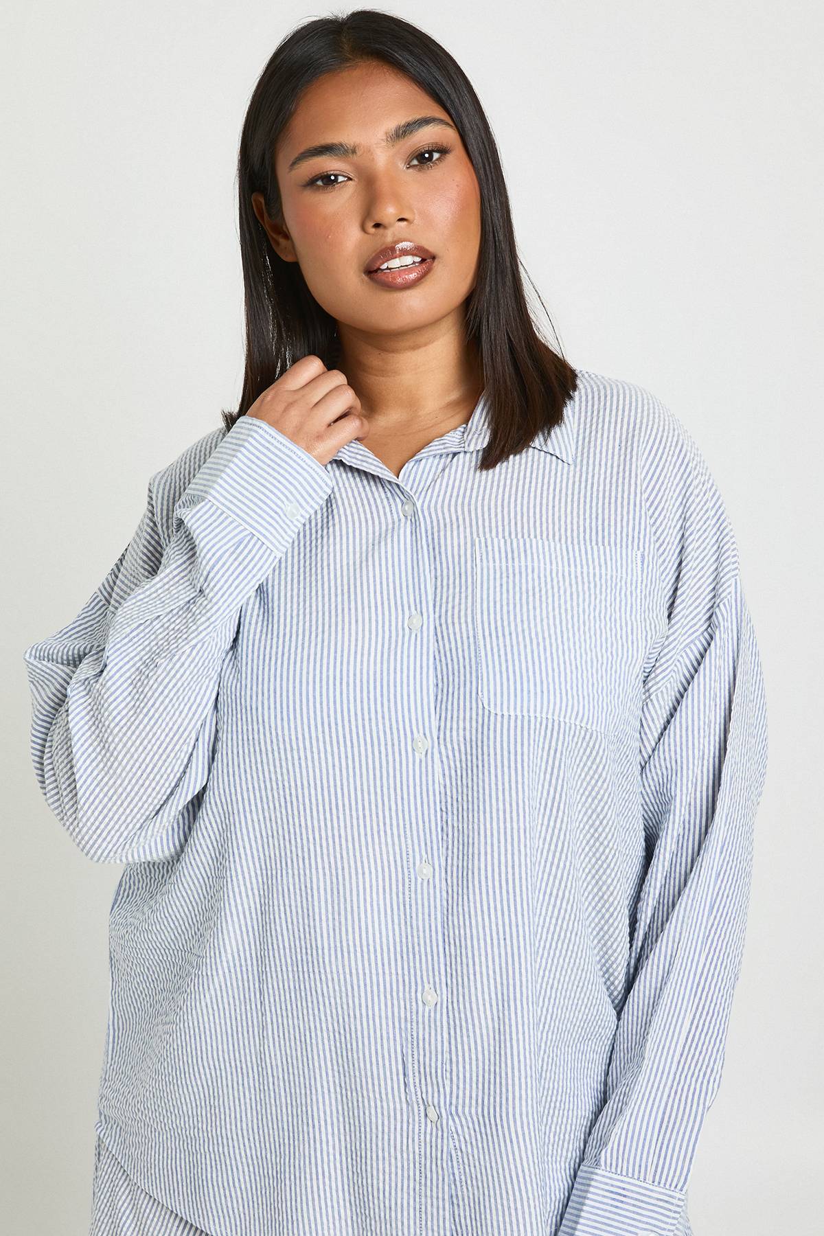 boohoo Chemise Oversize À Rayures Grande Taille