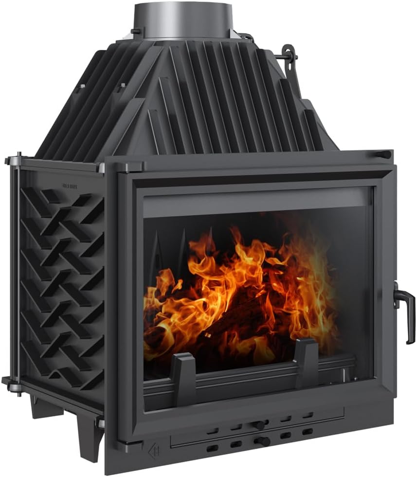 KRATKI Kamineinsatz ZUZIA ECO 12 kW – Gusseisen-Kamineinsatz mit Ø 180 mm Rauchrohr, sauberes Glas-System, Dreifach-Belüftung & hoher Wirkungsgrad