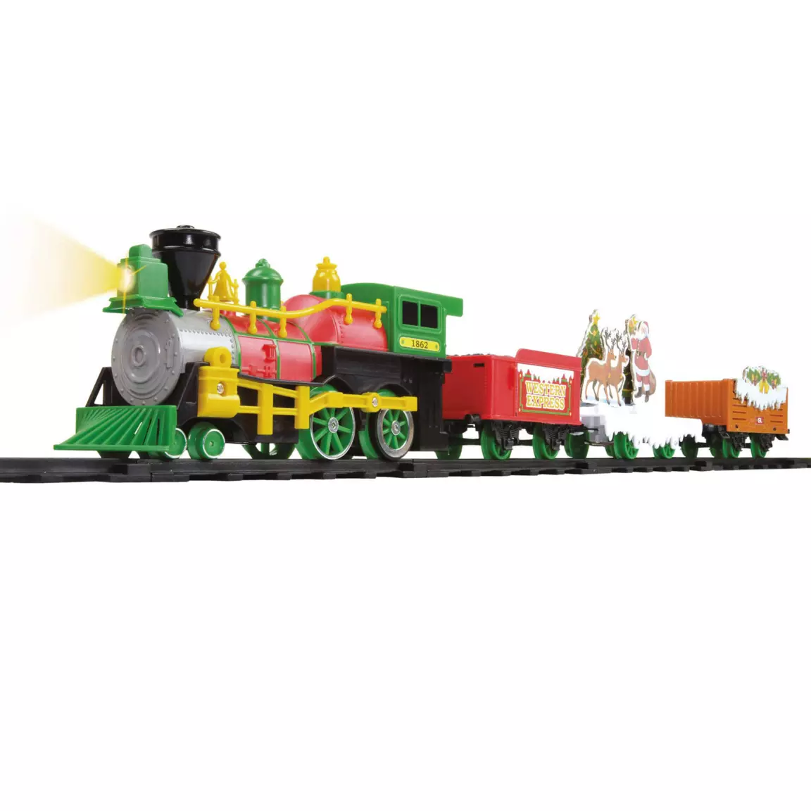 Train électrique, lumineux et musical (290 cm) Santa vert