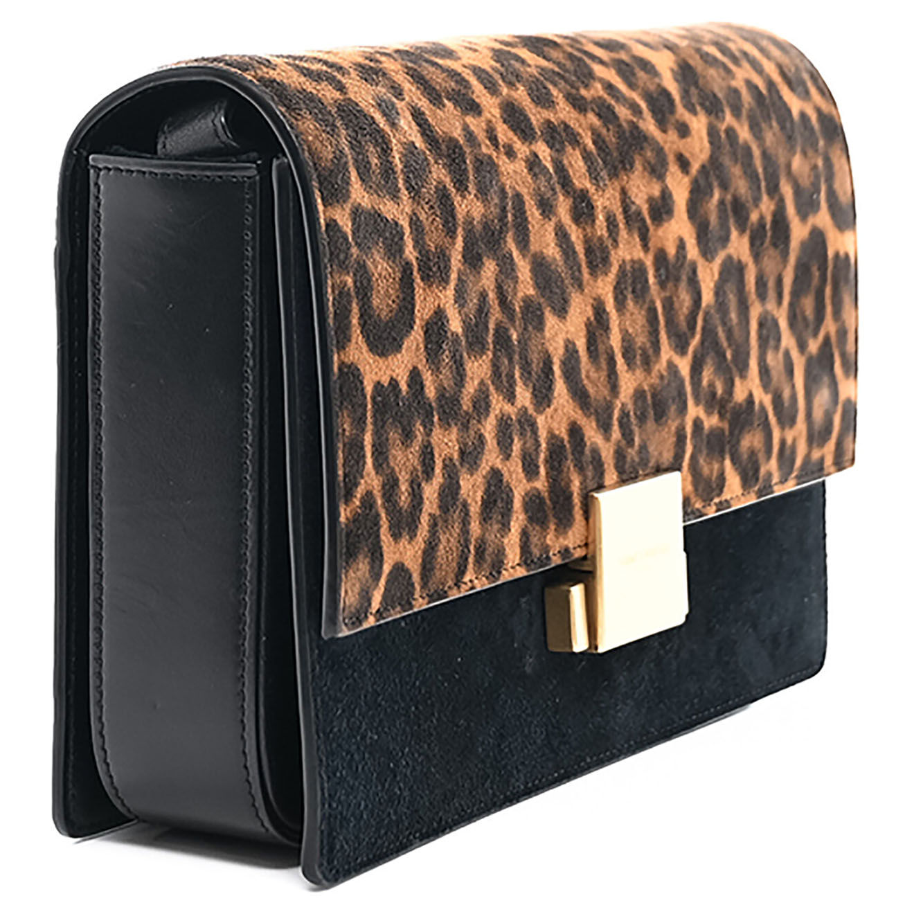 Saint Laurent Sac bandoulière en Daim Bellechasse imprimé léopard noir - Très bon état - Longueur 24 cm