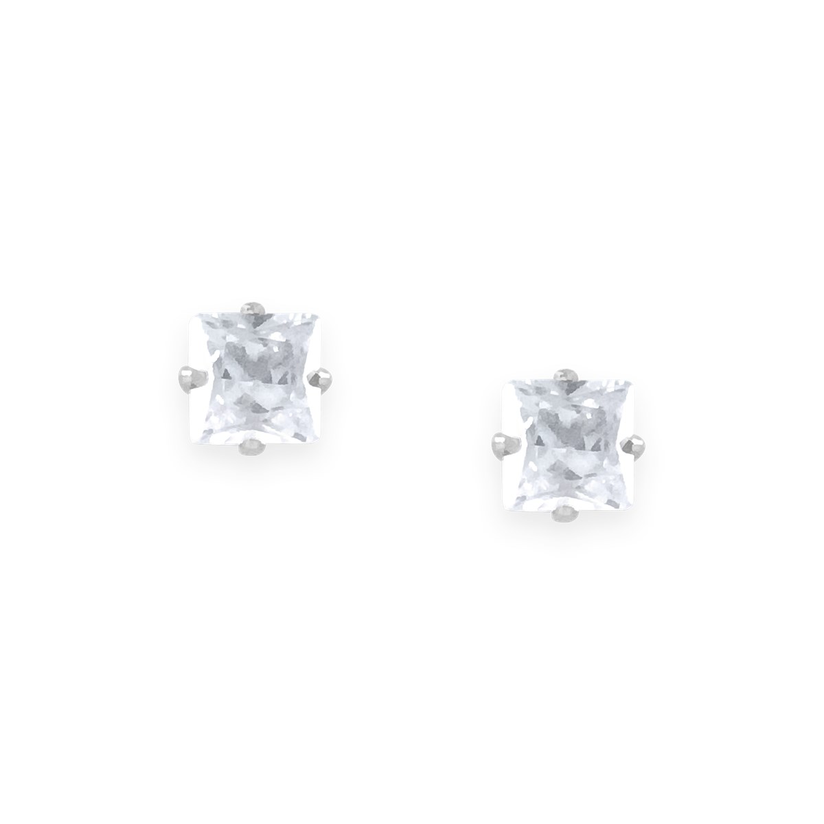 Boucles d'oreilles en acier argenté avec Oxyde de Zirconium carré