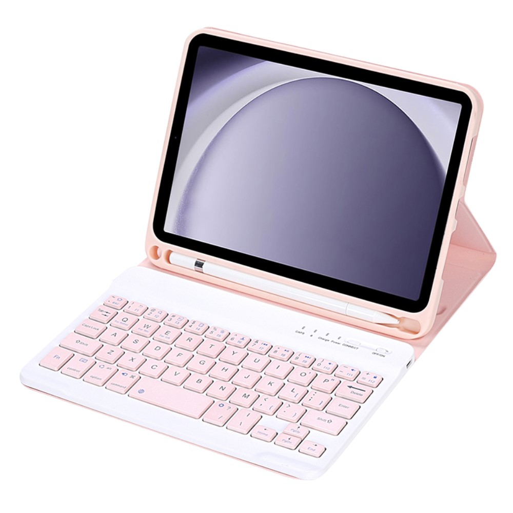 Samsung Galaxy Tab A9 Leder Tasche mit abnehmbarer Bluetooth Tastatur Keyboard   S-Pen Halterung (QWERTY) - Rosa