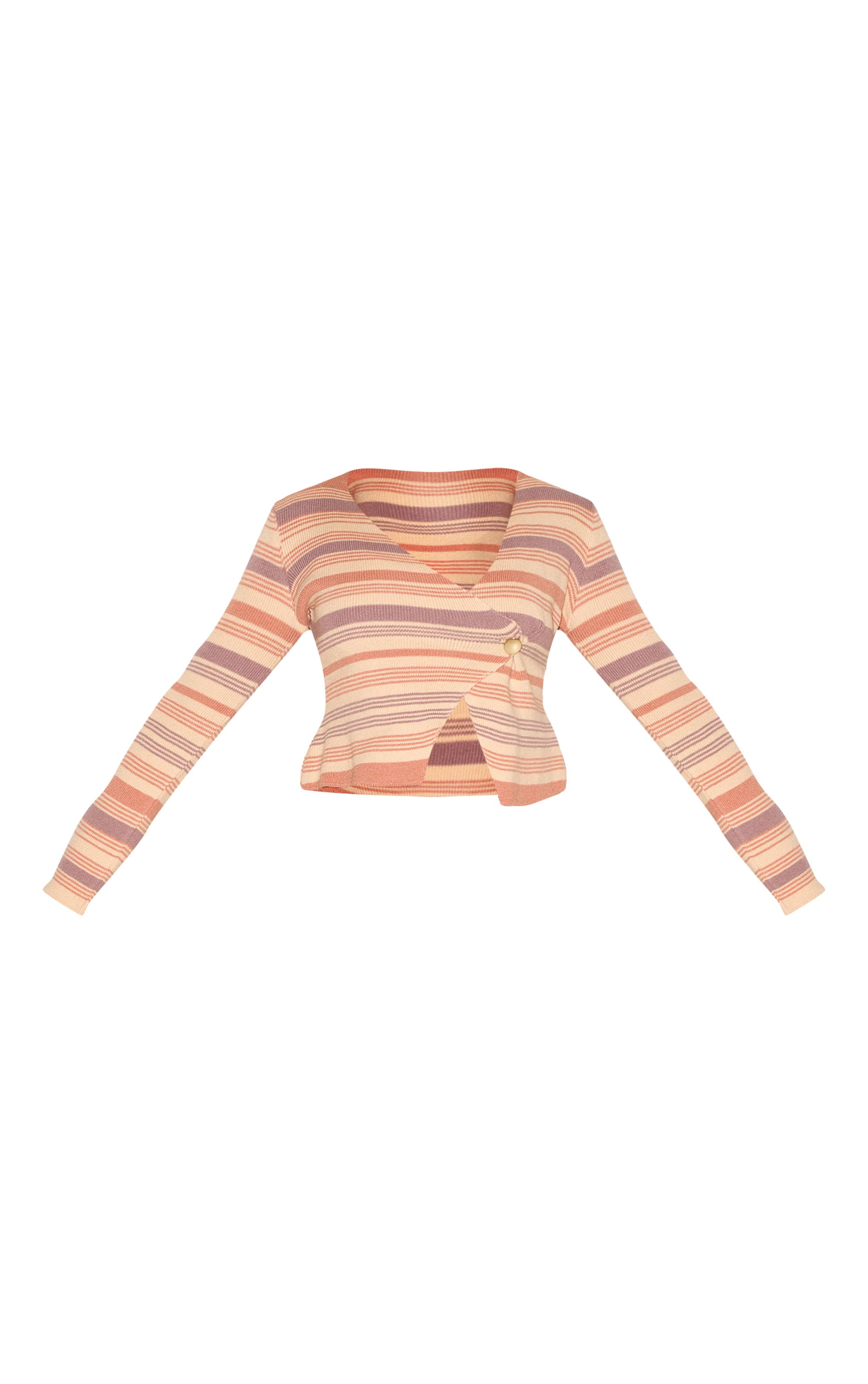 Pêche Cardigan Cache-cœur En Maille Rayée Avec Boutons Dorés Shape