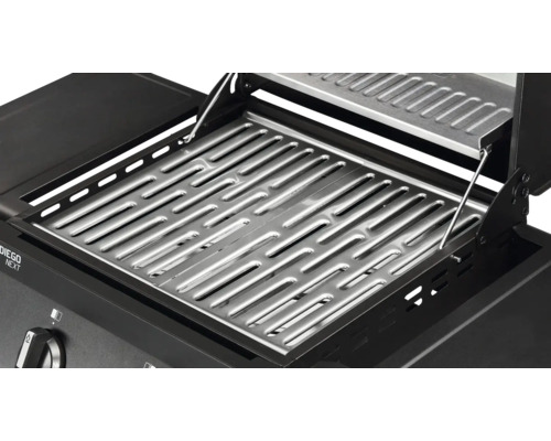 Enders San Diego Next 2 gasgrill, zwart, 2 branders, inclusief dekselthermometer, opbergplank, vetopvangbak, zijplank, warmhoudrek en grillrooster.