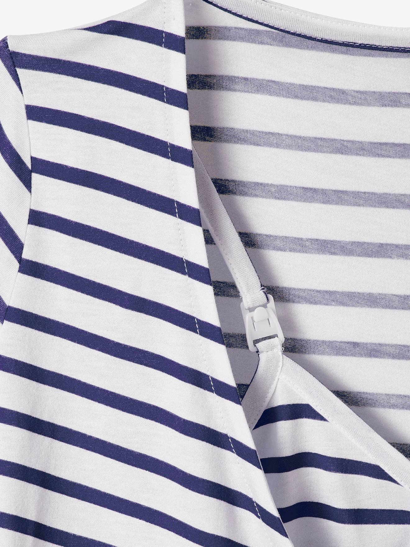 Blusa de amamentação cruzada listrada azul claro