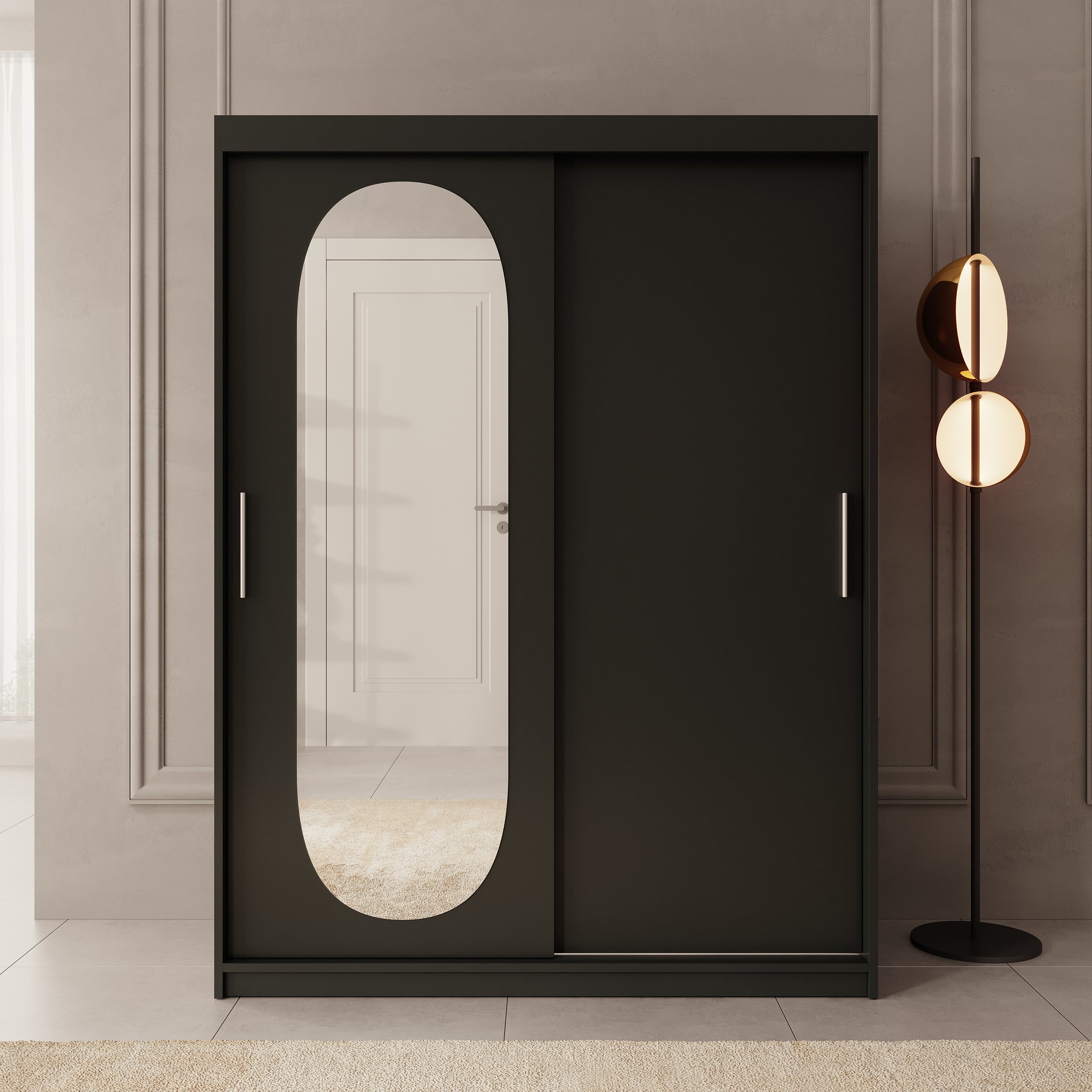 Bodhi - Kledingkast met schuifdeuren - Zwart - 150x62x200 cm