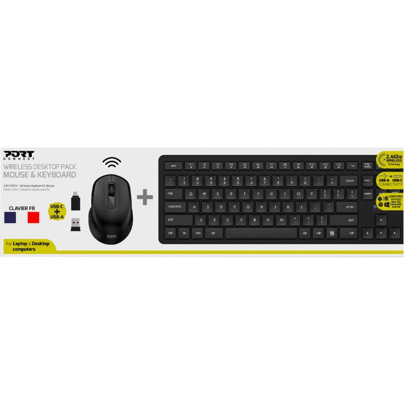 Ensemble clavier souris sans fil Port Designs Wireless Desktop Pack