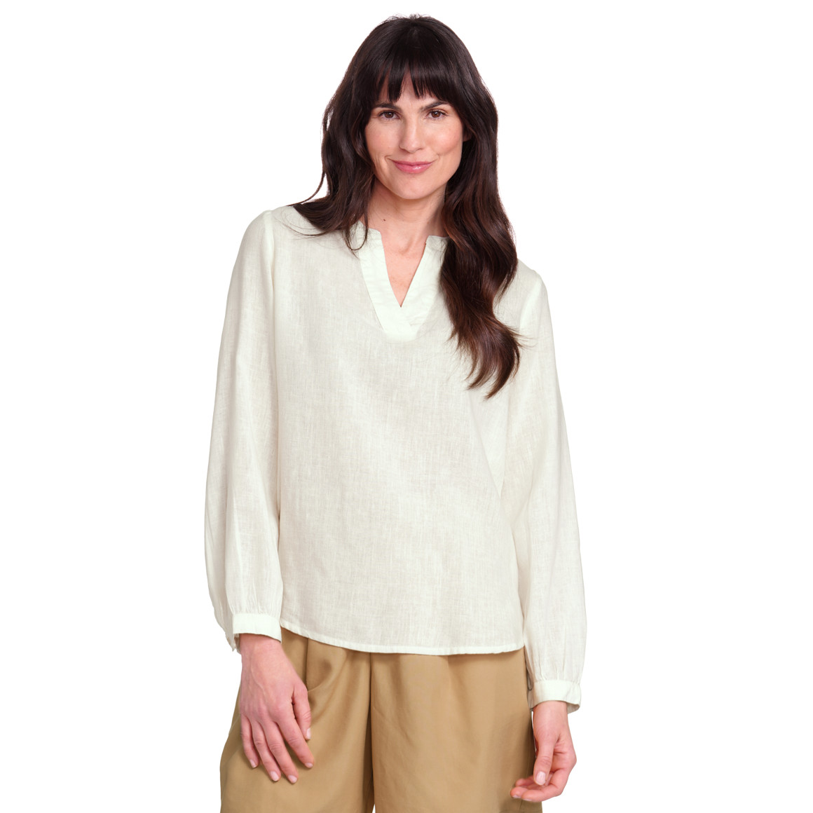 Gina Benotti Damen Leinen-Bluse mit kurzem Stehkragen creme