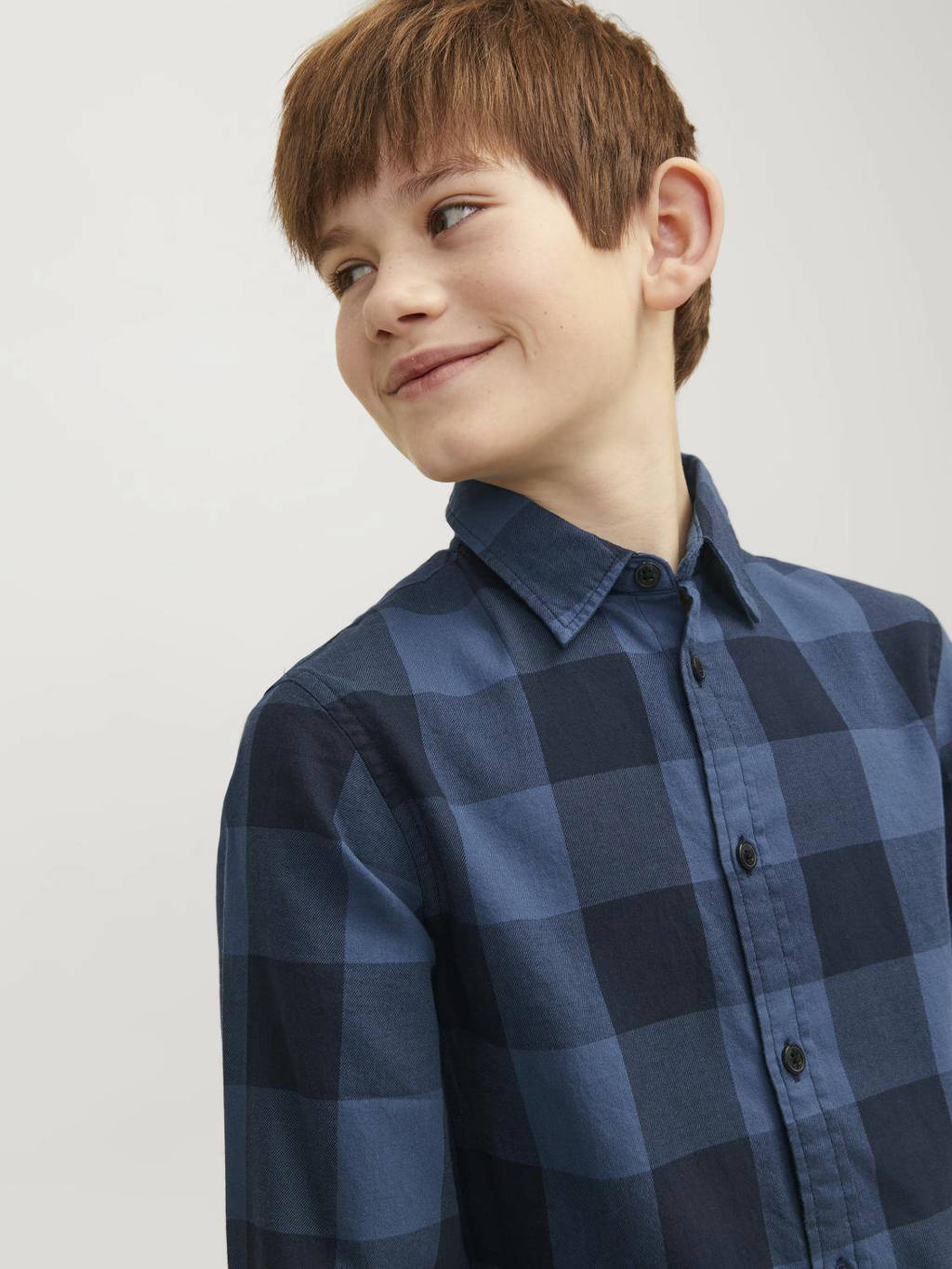 JACK & JONES geruit overhemd JJEGINGHAM donkerblauw/zwart