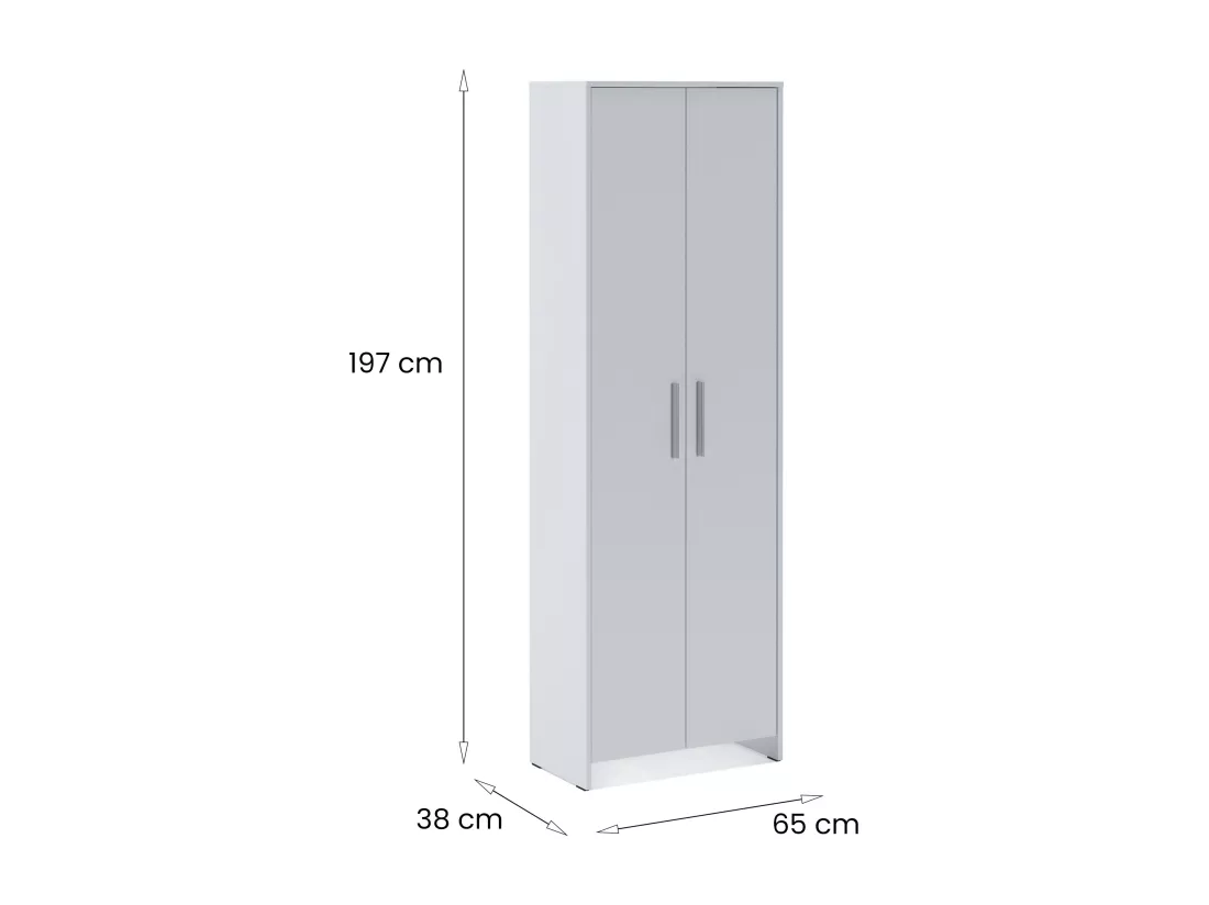 Meuble à chaussures Ionio, Meuble à chaussures, Armoire d'entrée polyvalente, Rangement pour chaussures, 65x38h197 cm, Blanc