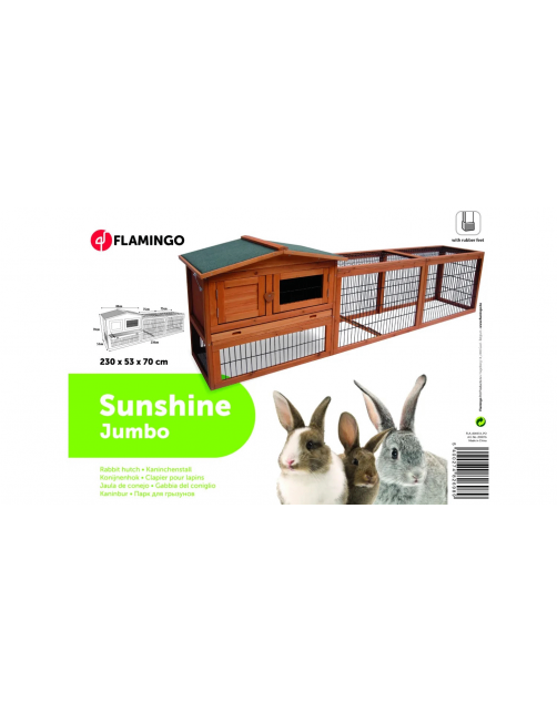 Flamingo Konijnenhok Met Ren Sunshine Jumbo - Dierenverblijf - 230x53x70 cm Bruin