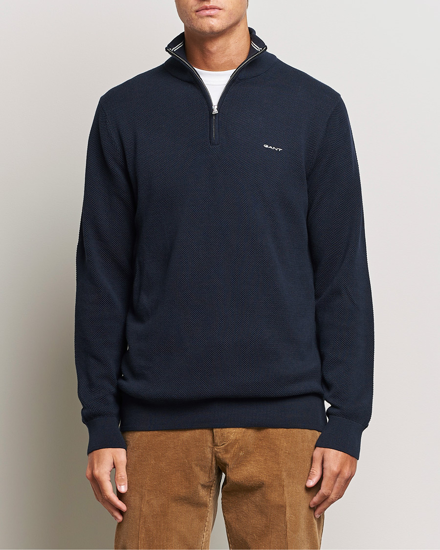 GANT Cotton Pique Half Zip Evening Blue