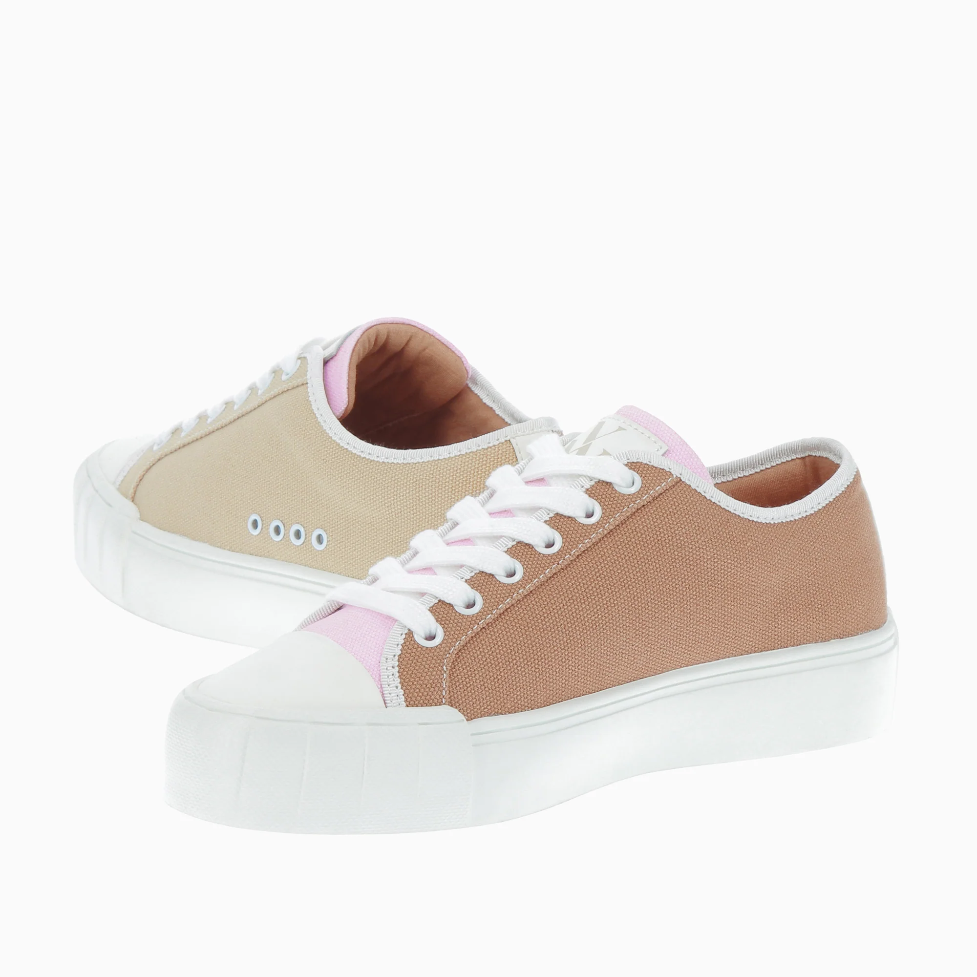 Sneakers-Baskets Maëve en tweed beige et rose