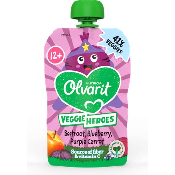 Olvarit 12+ Maanden Knijpfruit Rode Biet, Paarse Wortel, Bosbes 100g
