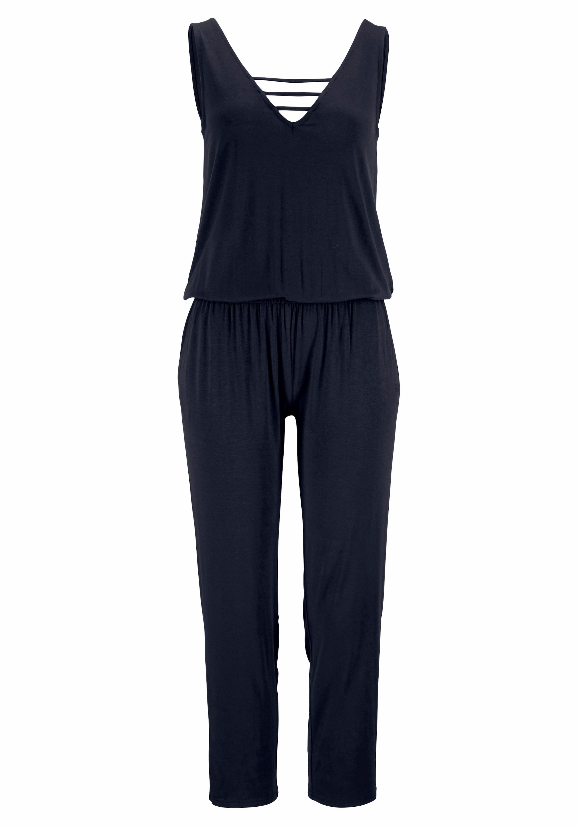 s.Oliver Overall , mit verziertem Ausschnitt, elastischer Jumpsuit mit Taschen