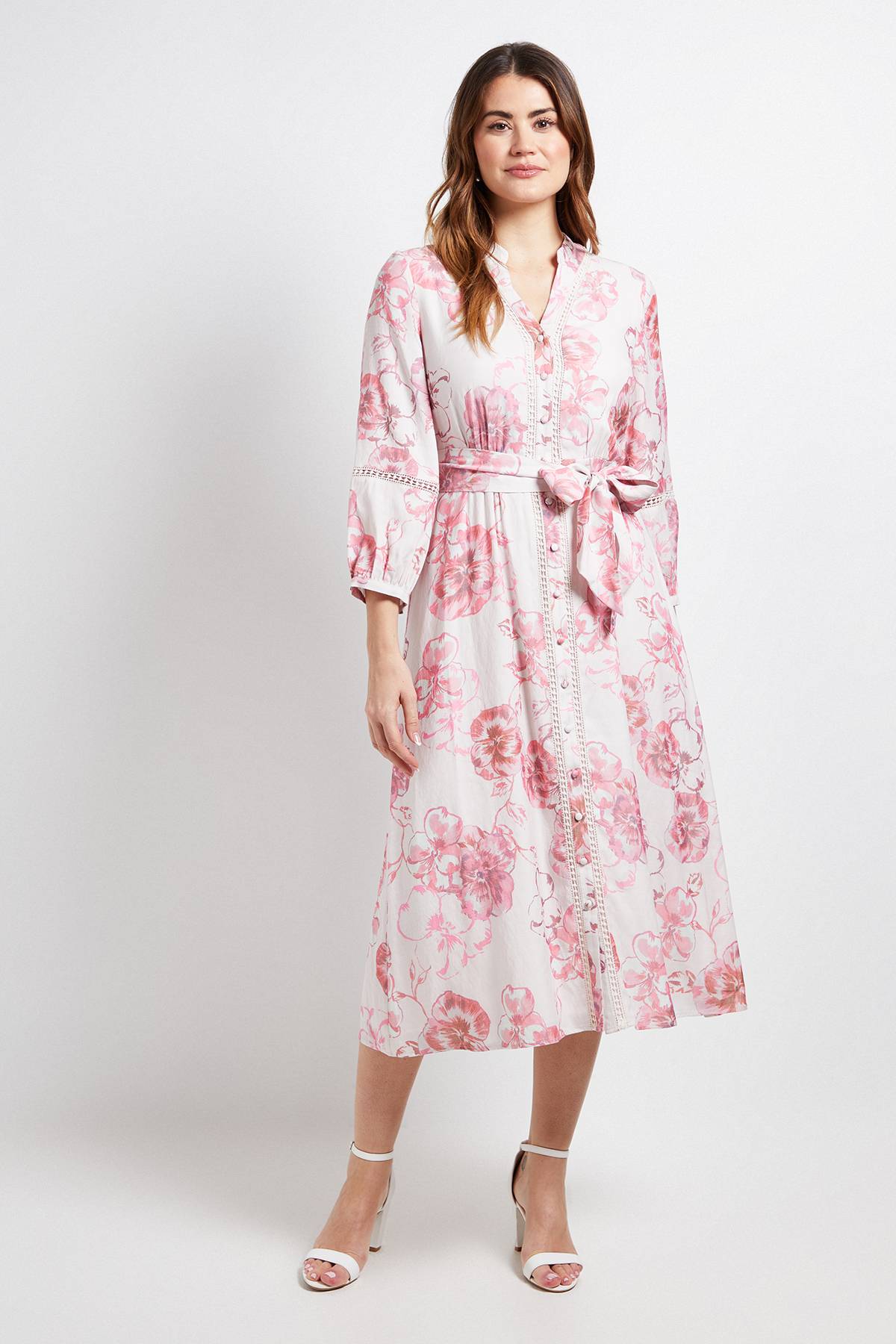 Wallis Robe Chemise Sans Col Avec Empiècement En Dentelle Florale