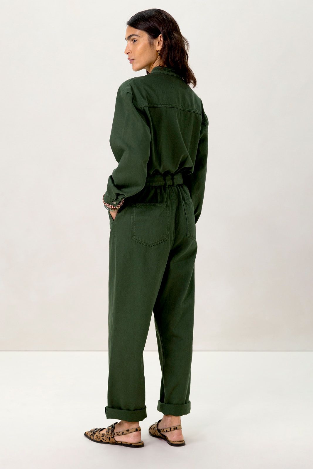 Donkergroene jumpsuit met ceintuur