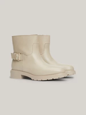 Botas de couro estilo motociclista de cano baixo