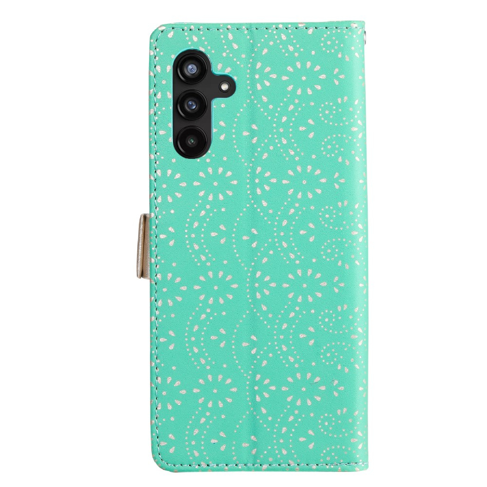 Samsung Galaxy A54 5G Leder Tasche Flip Cover mit Reissverschluss - Türkis / Gold