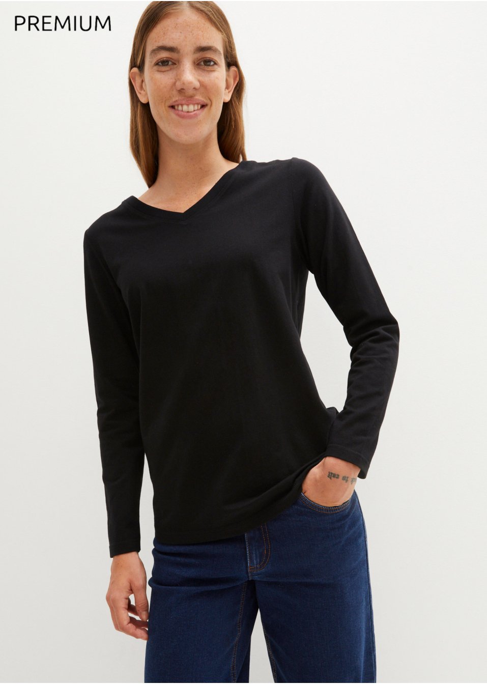 T-shirt manches longues avec col en V, sans couture Essential