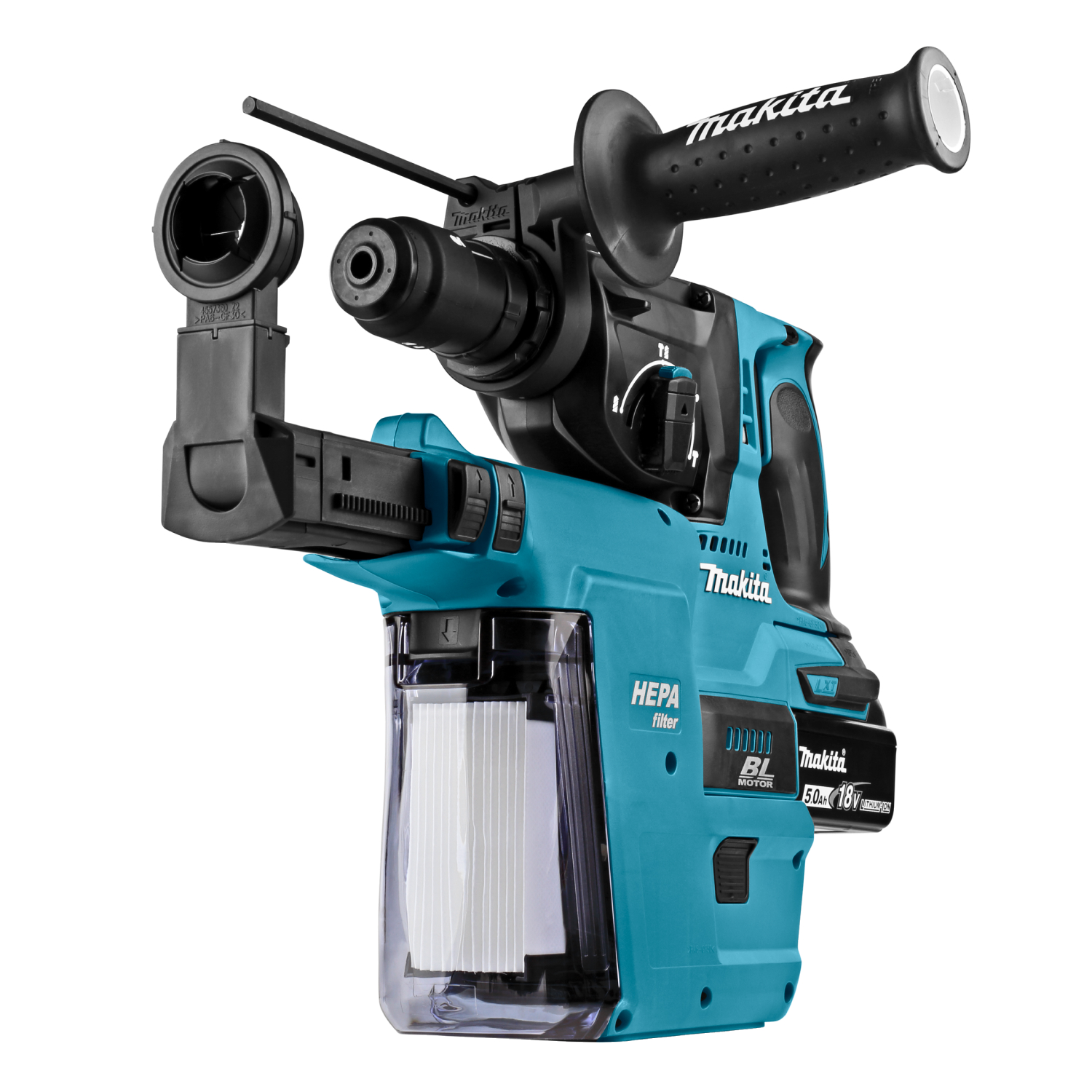 Makita DHR243RTJV 18V Li-Ion Accu SDS-plus combihamer incl. snelspanboorkop en stofafzuiging set (2x 5.0Ah accu) in Mbox - 2J - koolborstelloos