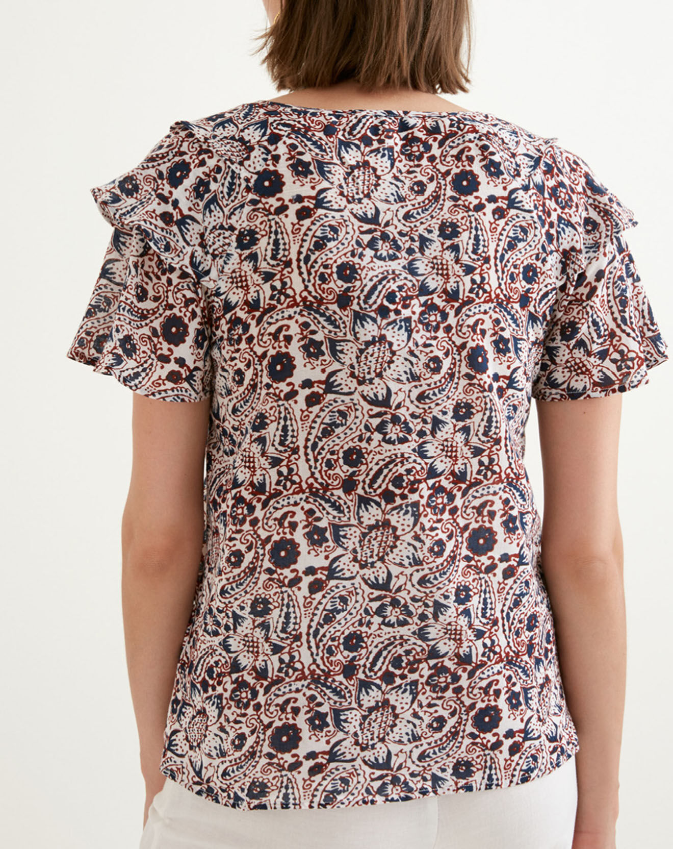 Suncoo Blouse Lubna imprimée bleu nuit/rouge