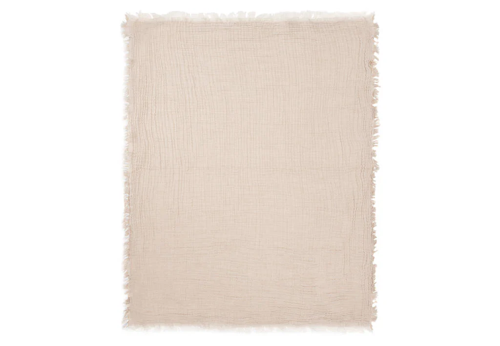 hydrofiele wiegdeken Fringe Stripe - Biscuit/Ivory