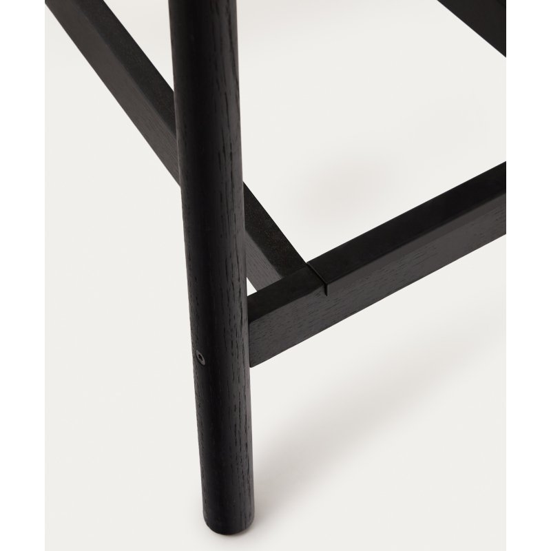 Tabouret Yalia dossier en bois de chêne finition noire et assise en corde 65 cm