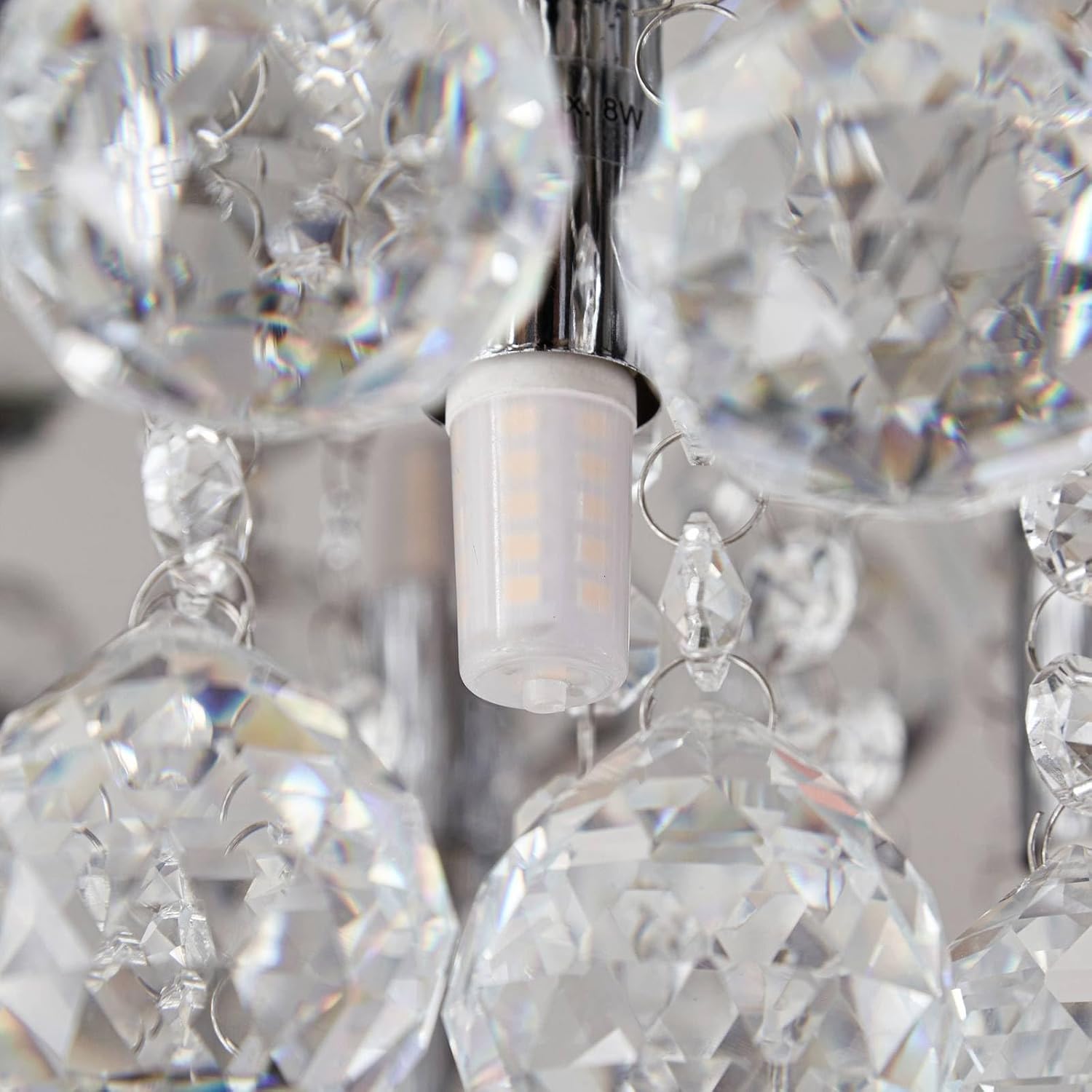 Lindby Kristall Deckenlampe chrom, Kronleuchter Deckenleuchte 8x G9 ohne Leuchtmittel Wohnzimmerlampe Schlafzimmerlampe Esszimmerlampe Büro