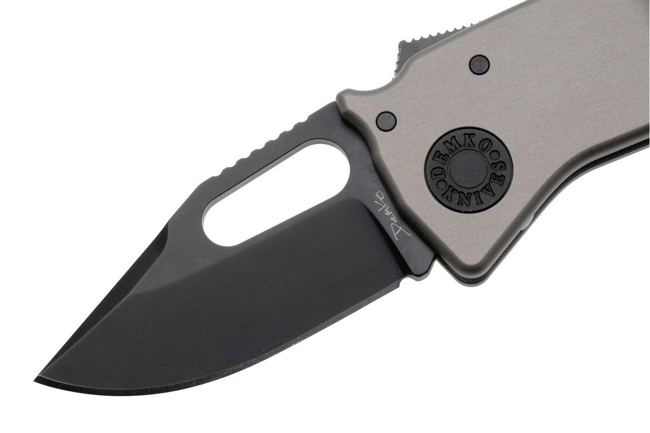 Demko Nano-Shark, NANO-20CV-ARTILLERY GREY ALUM-CP, Stealth DLC CPM 20CV Clip Point, Artillery Grey Aluminum zakmes