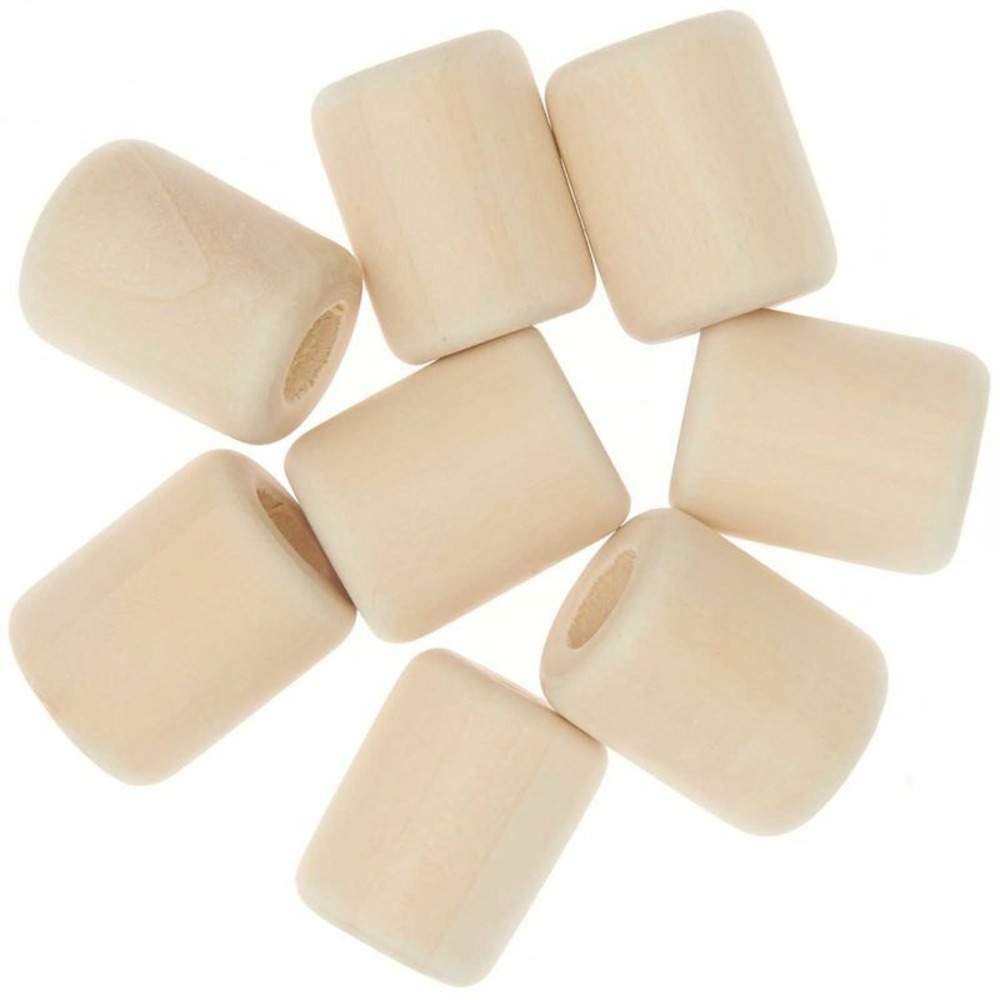 8 perles cylindriques - bois nature - 24 mm