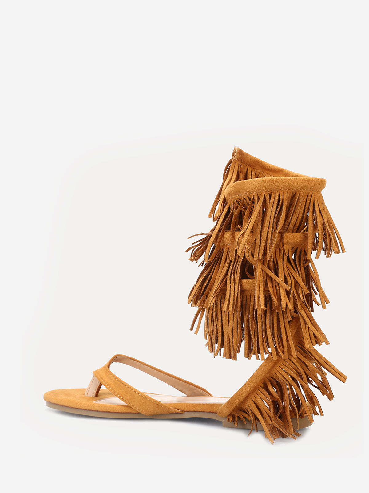 Nu-pieds en suédine avec franges- Camel