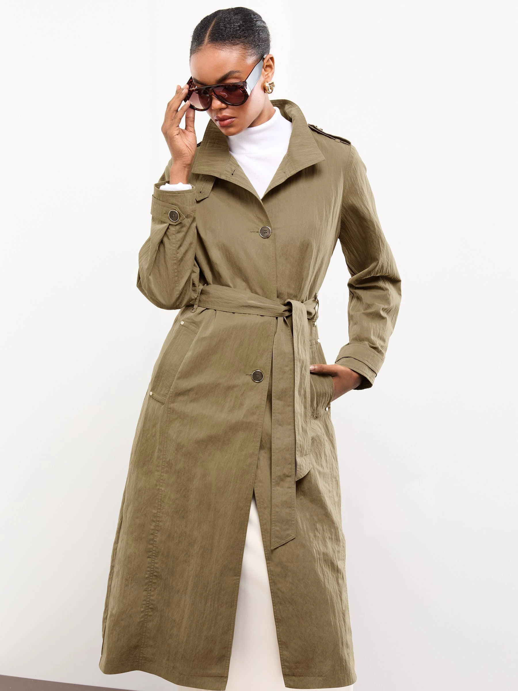 Lipsy Trenchcoat met blousonmouwen en papertouch opstaande kraag