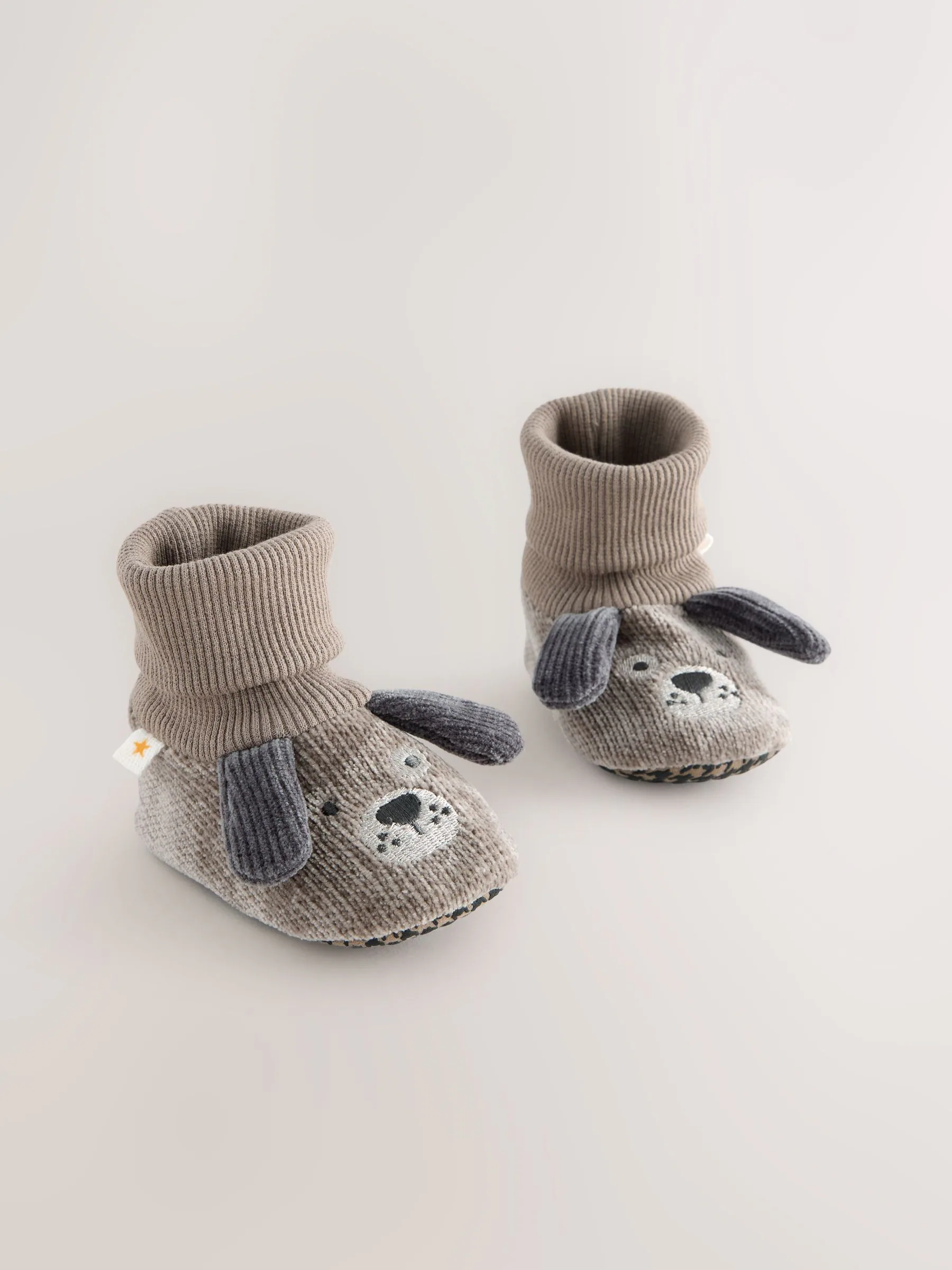 Grijs met hond - Babyschoenen met sok-bovenkant (0-18mnd)
