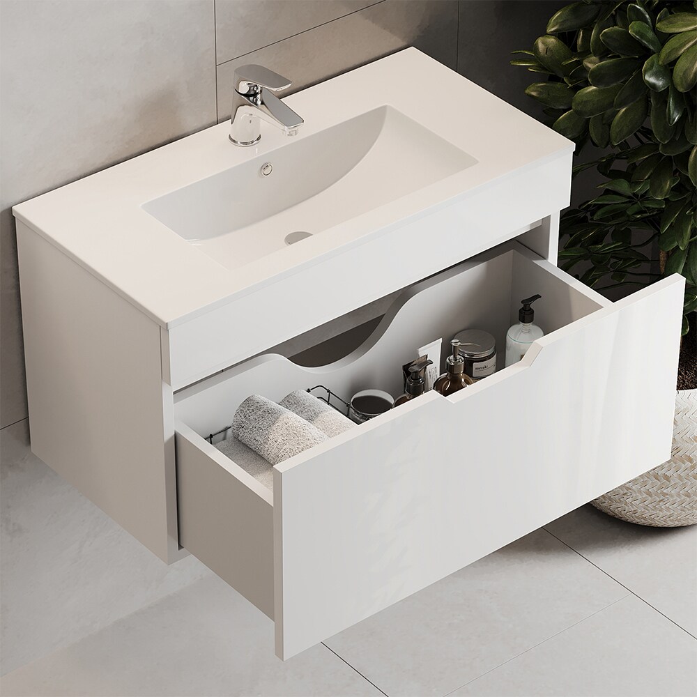 Vicco Waschbecken mit Unterschrank Stefania 80 cm breit, Waschtisch hängend Weiß