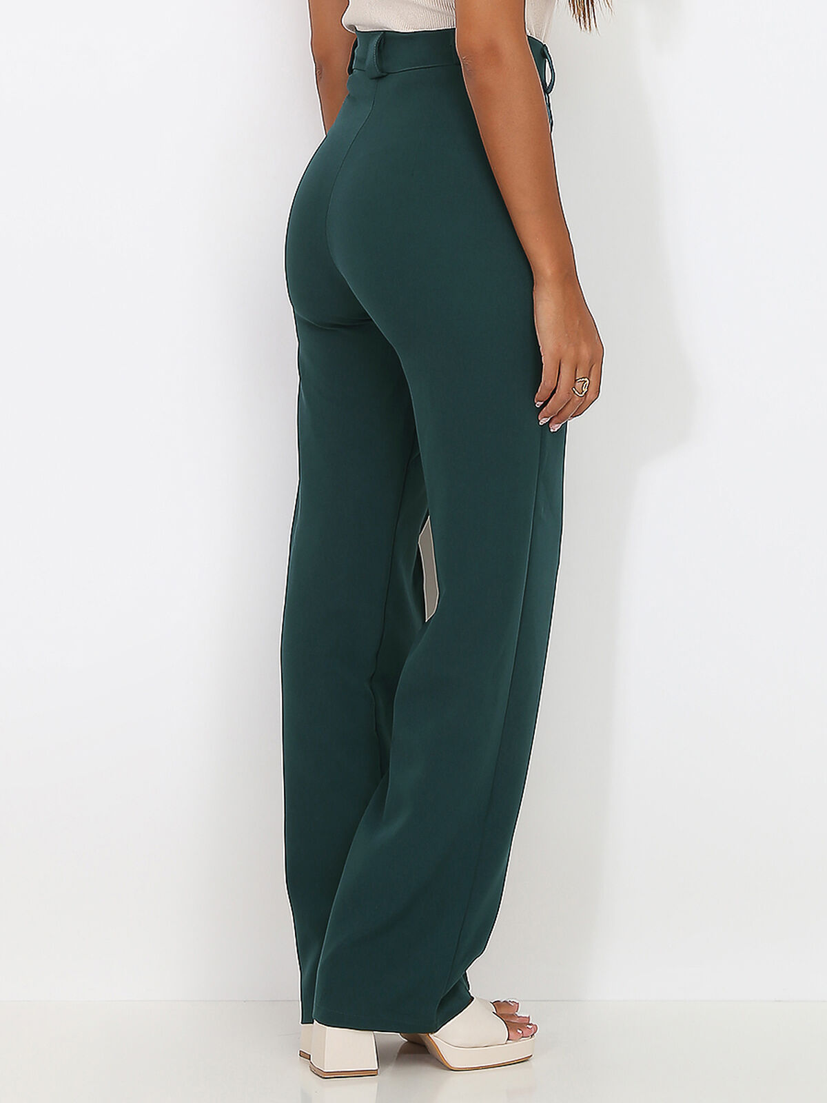 Pantalon à taille haute évasé- Vert foncé