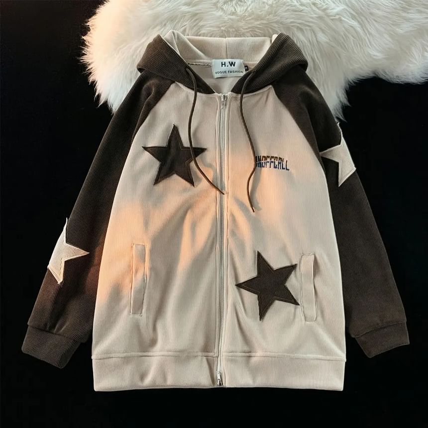 Rosesand - Hoodie met lange mouwen, rits, kleurblok, sterrenpatchwork