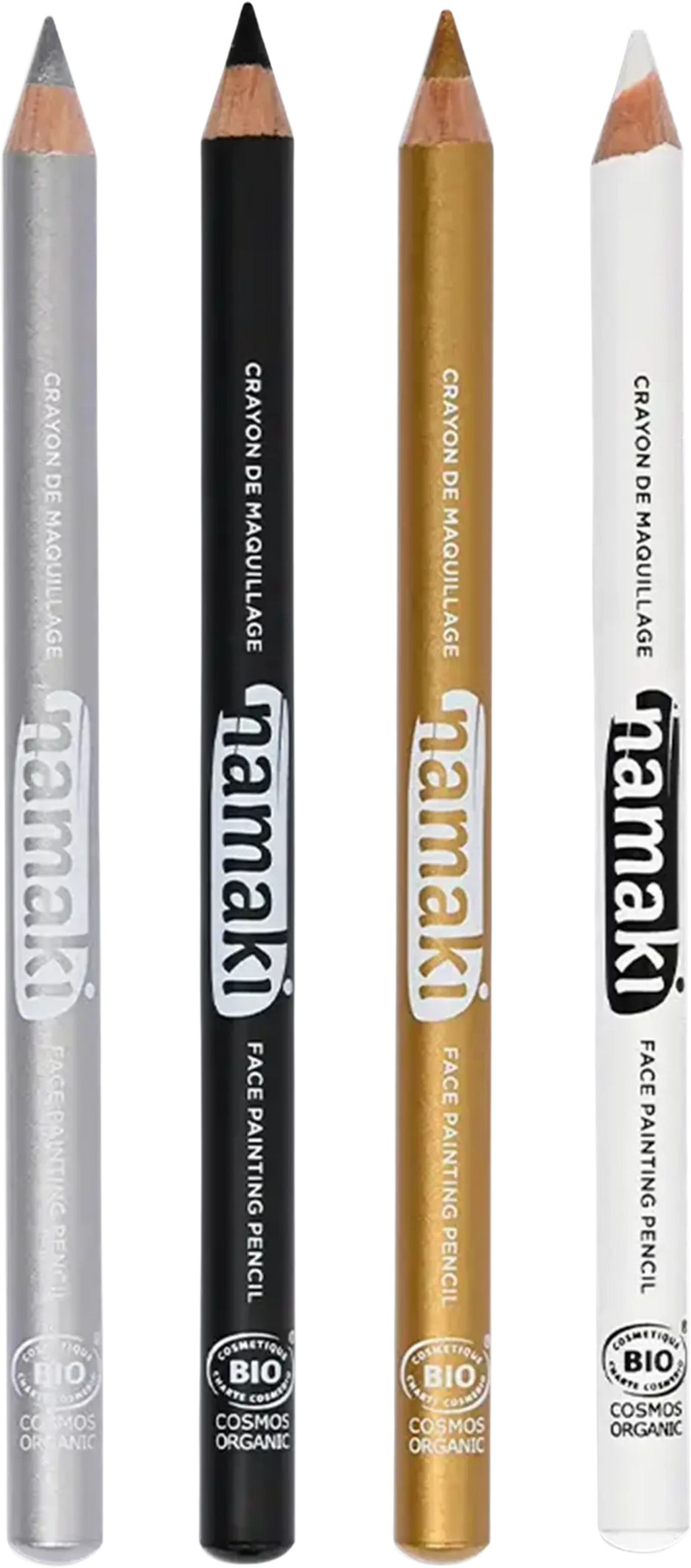 namaki  Set of 4 Face Painting Slim Pencils, Silber/Schwarz/Gold/Weiß