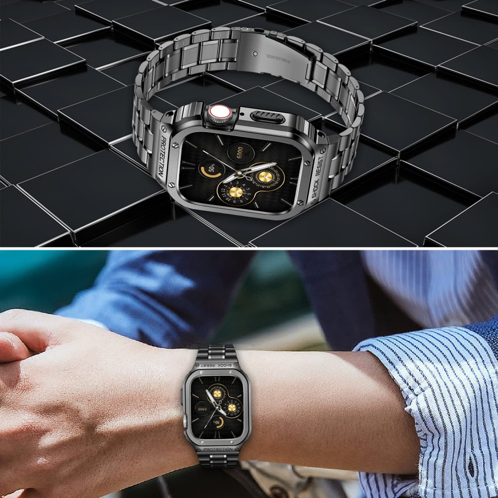 Apple Watch (45 mm / 44 mm) Klassisches Edelstahl Armband   Bumper Case - Grau